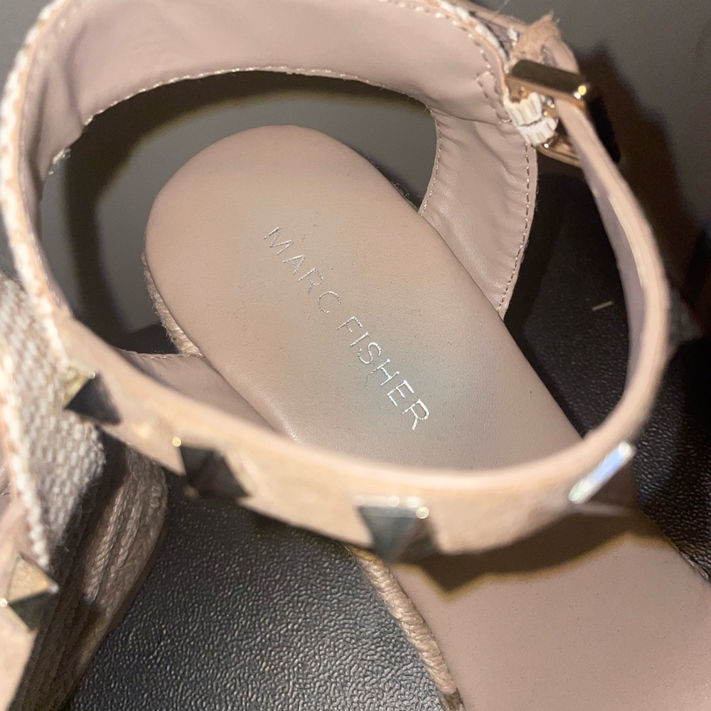 Marc Fisher Beige Studded Wedge Sandals - Picture 4 of 5